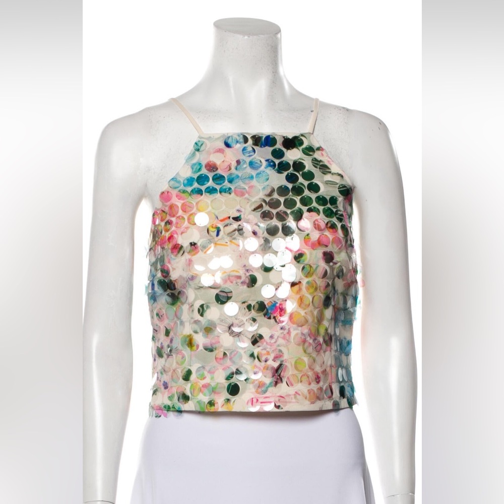 NWT $495 Neubyrne Floral pallet disk sequin Top w/ Tags
